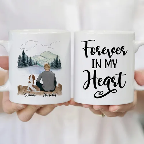 Miniatura 4 de Gossby Taza personalizada para papá con perro, Forever in My Heart, regalo personalizado para hombres amantes de los perros con diseño, nombres, 1
