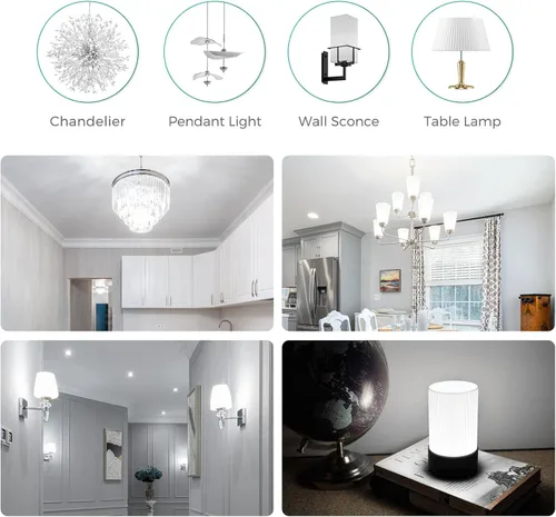 Miniatura 8 de DiCUNO Bombilla LED E12 de 4 W (equivalente a 40 W), luz blanca diurna de 6000 K, no regulables, bombillas de base de vela para ventilador de techo