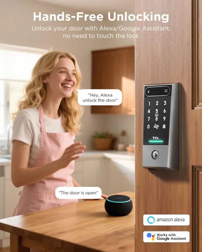 Miniatura 4 de TCL Smart Lock D2 Pro, cerrojo de entrada sin llave de Palm Vein, cerradura de puerta con teclado Wi-Fi, timbre integrado, batería de 8 meses, Gris