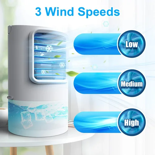 Miniatura 4 de Ventilador de aire acondicionado portátil, enfriador de aire evaporativo personal para habitación pequeña, aire acondicionado portátil con 3
