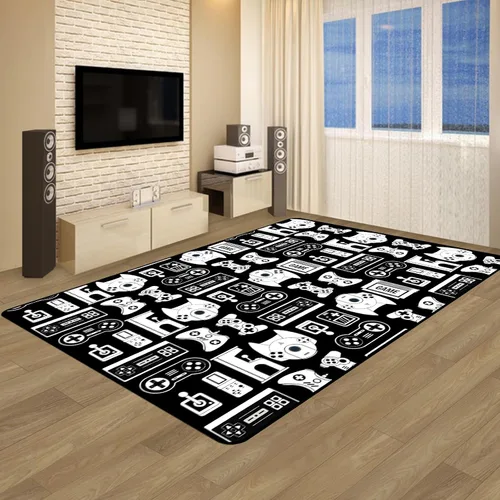 Miniatura 7 de Alfombra de Juego para Adolescentes Varones con Decoración de Controlador de Juegos, Alfombras de Videojuegos para Dormitorio de Niños, Sala