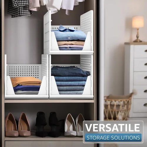 Miniatura 5 de Sorbus Cestas organizadoras apilables para estantes, organizador de armario de plástico para ropa, despensa, baño, cocina y garaje, contenedores