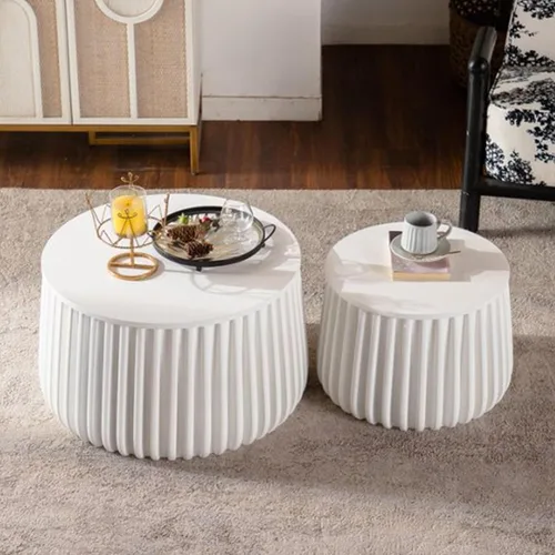 Miniatura 3 de Juego de 2 mesas anidables redondas con tapa abatible, juego de mesa auxiliar de madera de almacenamiento moderno de 2 piezas, 2 piezas de madera