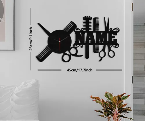 Reloj de pared de madera con nombre único personalizado personalizado para salón de belleza, decoración de estudio de peluquería para peluquería,