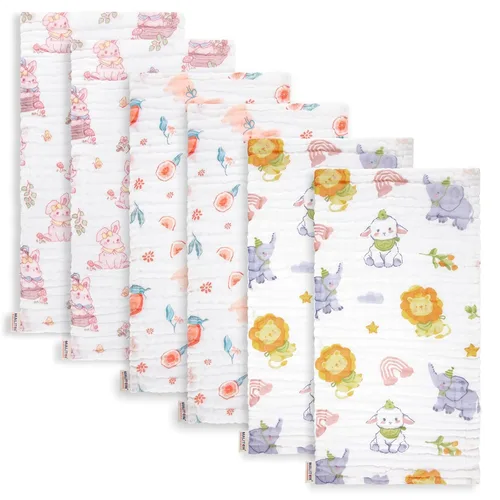 Miniatura 12 de Maliton - Paquete de 6 paños de muselina para eructos para bebé niña, grandes, 20 x 10 pulgadas, 100 % algodón, absorbentes y suaves, 6 capas, paño