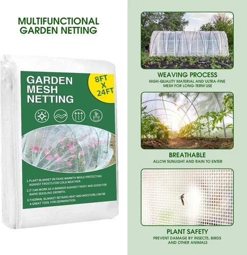 Miniatura 2 de Kit de red de jardín para camas elevadas, red de malla ultra fina de 8 x 24 pies con 6 juegos de aros de jardín, cubierta de hileras de plantas, red