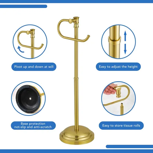 Miniatura 8 de Soporte para papel higiénico RUMOSE para piso, de oro cepillado ajustable (31.5 cm a 58 cm) Soporte de papel higiénico de baño, soporte de rollo