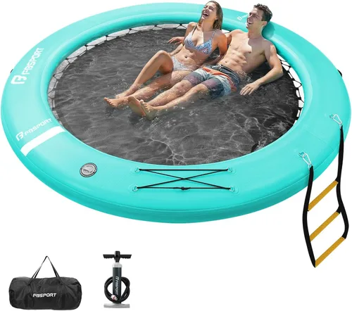 Miniatura 12 de FBSPORT Hamaca inflable de agua redonda flotante, 10/8/6 pies, plataforma flotante para lago con portavasos, flotador solar, balsa fría, anillo