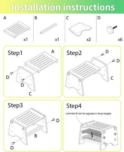 Miniatura 7 de Taburete de madera de un solo escalón de 9 pulgadas, taburete de madera para niños, adultos, ancianos, 200 libras junto al taburete para baño