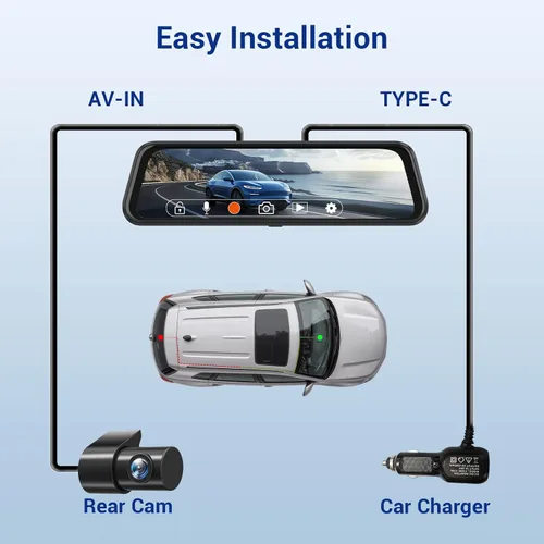 Miniatura 9 de Cámara de espejo retrovisor 4K, cámara de tablero de espejo de 10 pulgadas delantera y trasera con tarjeta de 64 GB, cámara de tablero de pantalla