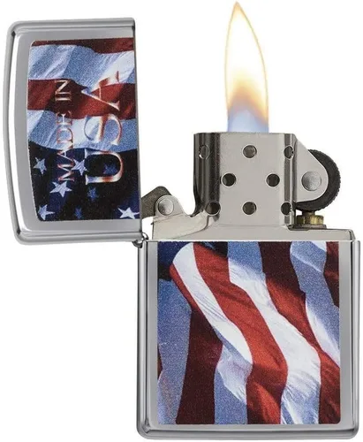 Miniatura 3 de Zippo encendedores con la bandera de EE. UU. Cromado