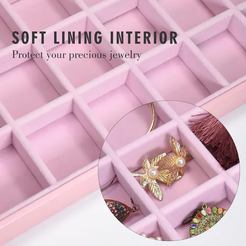 Miniatura 2 de Bandeja organizadora para joyas, caja organizadora de 48 rejillas para joyas, caja organizadora con tapa transparente, anillos, aretes, collares