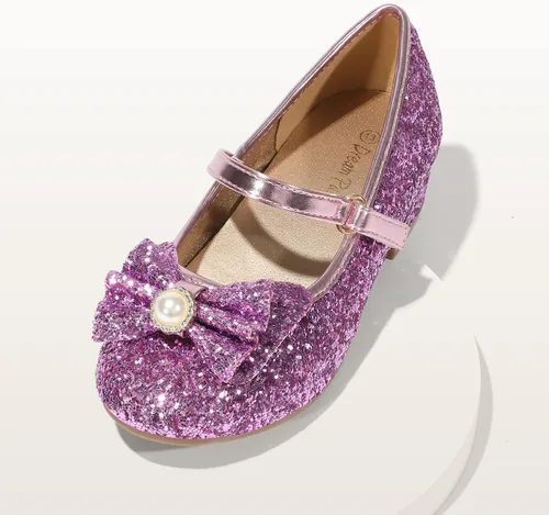 Miniatura 7 de DREAM PAIRS - Zapatos de vestir para niñas, zapatos de princesa para niña pequeña, Mary Jane, tacones bajos, con purpurina, flores, para fiesta, boda