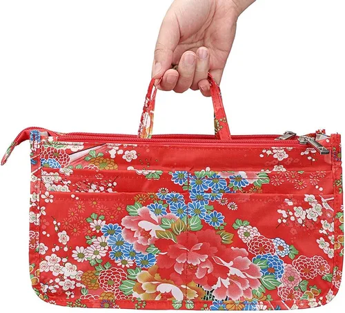 Miniatura 7 de BTSKY Organizador de bolsas de impresión dentro del bolso, organizador de bolsa de alta capacidad con 13 bolsillos con asa (flor festiva)