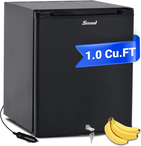 Smad Mini Refrigerador con Cerradura de 1.0 pies cúbicos, Refrigerador para RV de 12V, 12V / 110V Súper Silencioso Refrigerador de 12V con Puerta