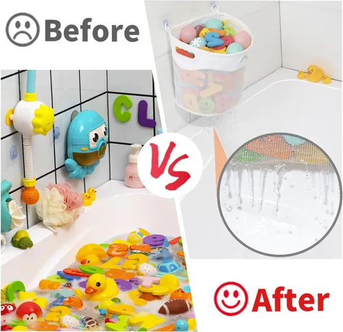 Miniatura 5 de Austion Soporte de malla para juguetes de baño, apertura amplia y gran capacidad, almacenamiento de juguetes para tina de baño para fácil acceso a