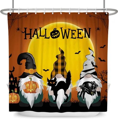 Miniatura 12 de Cortina de ducha de Halloween, calabazas aterradoras, cortinas de ducha para baño, noche de luna espeluznante, cortina de baño, casa cazada