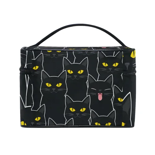 Miniatura 4 de senya Bolsas de maquillaje de viaje con cremallera, patrón de gatos negros, bolsa de cosméticos, bolsas de aseo y tren, bolsas de almacenamiento