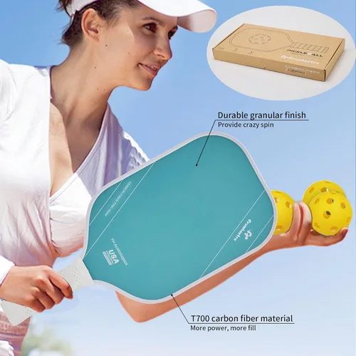 Miniatura 4 de Raqueta de pickleball FH-500 T700, raqueta de pickleball ofensiva de 0.551 in de grosor a dos manos, velocidad y control Azul claro