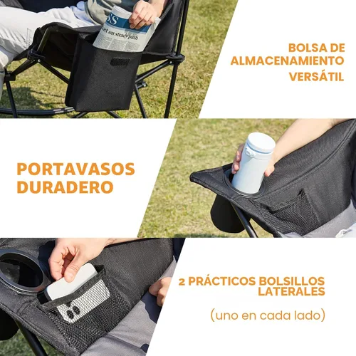 Miniatura 6 de Youtanic Silla mecedora plegable de gran tamaño, silla mecedora portátil acolchada con bolsillos, portavasos y bolsa de transporte, silla de patio