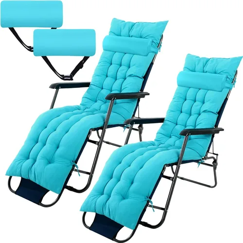 Miniatura 7 de Kigley Juego de 2 cojines para silla de salón de 67 x 21 pulgadas con reposacabezas, cojín suave para sofá exterior, muebles de césped, sillas con 8