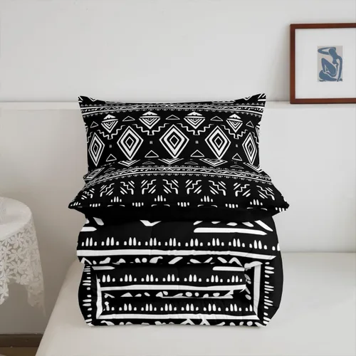 Miniatura 6 de Erosebridal - Juego de ropa de cama estilo tribal bohemio azteca, edredón con estampado étnico blanco y negro, bohemio, tamaño King, juego de Multi