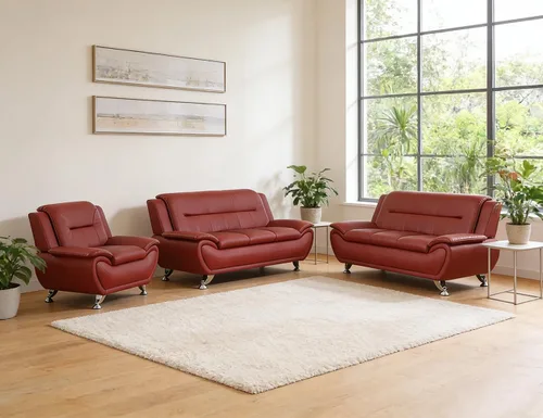 Miniatura 64 de Sofás Seccionales de Cuero, Conjuntos de Muebles de Sala de Estar, 3 Piezas Conjunto de Sofá Moderno para Sala de Blanco crema