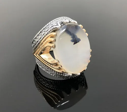 Miniatura 5 de KAR Rare Find 925K Anillo de plata esterlina Yemeni Agate Aqeeq para hombre P5C