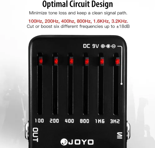 Miniatura 4 de JOYO Pedal ecualizador de guitarra eléctrica de 6 bandas (100Hz 200Hz 400Hz 800Hz 1.6kHz 3.2kHz) Proporciona ±18dB para cada banda (JF-11)