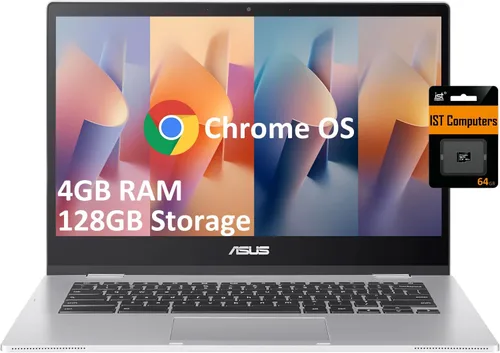 ASUS Chromebook Laptop (14 pulgadas FHD antirreflejo, Intel Celeron N4500, 4 GB de RAM, 64 GB eMMC + tarjeta SD de 64 GB), resistente, hogar y