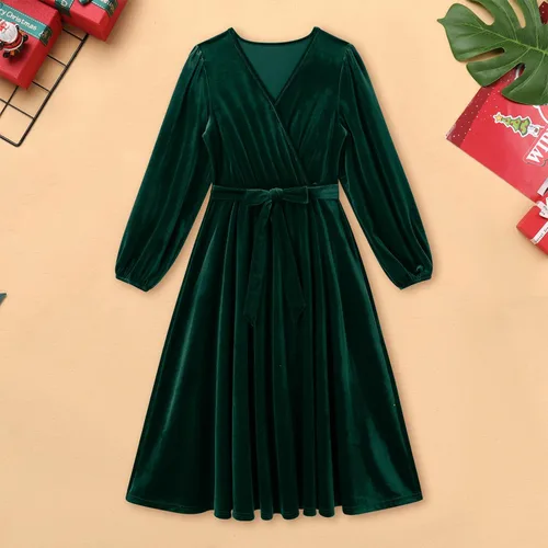 Miniatura 3 de AWIBMK Vestidos de Navidad para mamá y yo, vestido de terciopelo de manga larga, otoño, invierno, Navidad, vacaciones, mamá, hija, trajes a juego