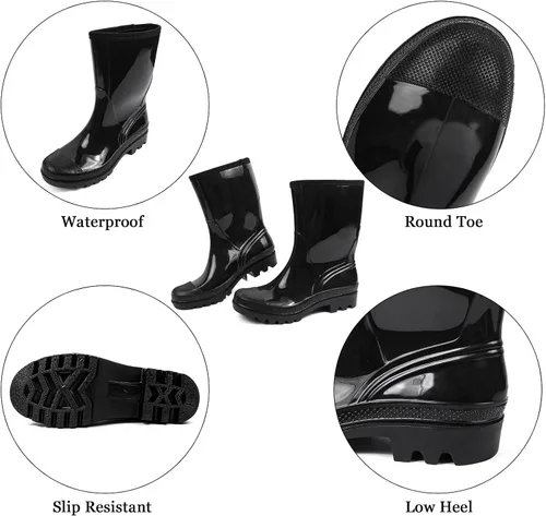 Miniatura 72 de DKSUKO Waterproof Womens Rain Boots insulated,Lightweight Rubber fashion Boots in Gardening,Warm and Comfortable Wide Calf Rain Boots with Glossy in