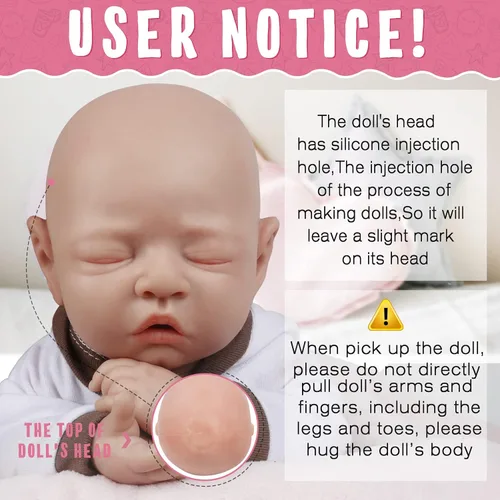 Miniatura 2 de Vollence Muñeca de bebé de silicona completa de 18 pulgadas que se ve real, muñeca de bebé Reborn con ojos cerrados, muñeca de bebé real, muñecas