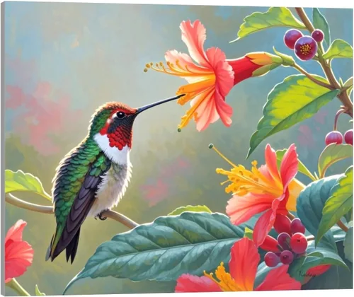 TINDAY Kit de pintura al óleo por números para adultos, pintura de colibrí por números para adultos, principiantes, pintura en lienzo por números,