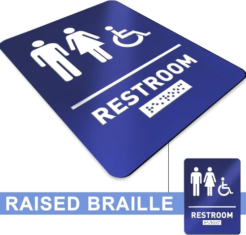 Miniatura 4 de Oudain Letrero de baño compatible con Ada con Braille, unisex, para discapacitados, para restaurante de negocios, 1 unidad, (azul)