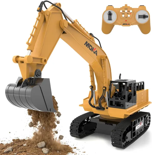 Excavadora de juguete con control remoto, pala de metal con luces, sonidos y rotación de 680°, baterías de 2400 mAh, 120 minutos (máximo) tiempo de