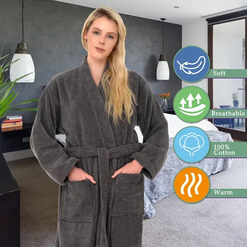 Miniatura 5 de TowelSelections Bata de baño tipo kimono de tela de rizo 100% algodón para mujer