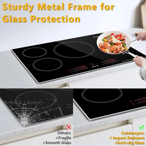 Miniatura 9 de Placa de inducción de 30 pulgadas, placa de cocina eléctrica de 4 quemadores con 9 niveles de potencia, control táctil, temporizador, bloqueo