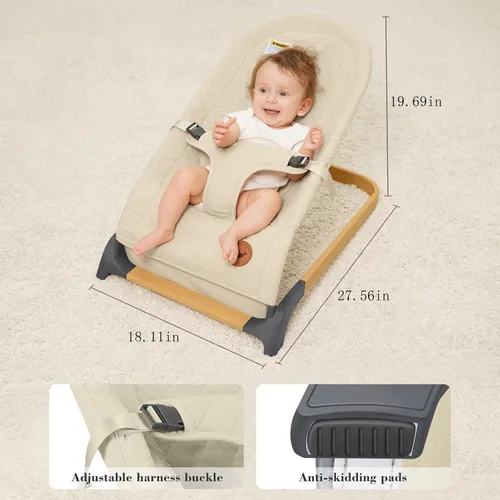 Miniatura 6 de ANGELBLISS Bouncer para bebés, asiento de gorila portátil para bebés, asiento hinchable para bebés con tela, vibraciones naturales (albaricoque)