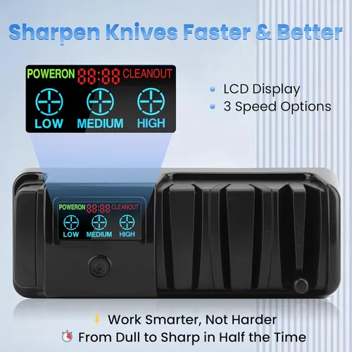 Miniatura 3 de Afilador de cuchillos eléctrico con pantalla LCD, afilador de cuchillos ajustable de velocidad de 3 etapas para todos los cuchillos de cocina, Negro