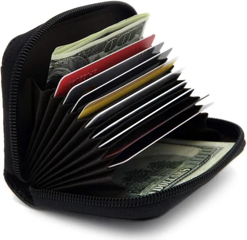Miniatura 2 de Tarjetero RFID de bolsillo con ventana para ID, piel genuina, S, Negro