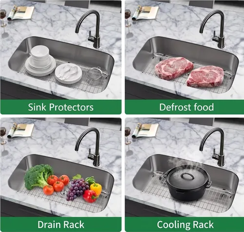 Miniatura 4 de Rejilla de fregadero de cocina y protectores de fregadero, rejillas de fregadero de acero inoxidable para la parte inferior de los fregaderos
