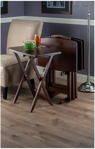 Miniatura 2 de UMENG Juego de mesa de aperitivos de gran tamaño de nogal antiguo, mesa rectangular plegable de madera, color marrón