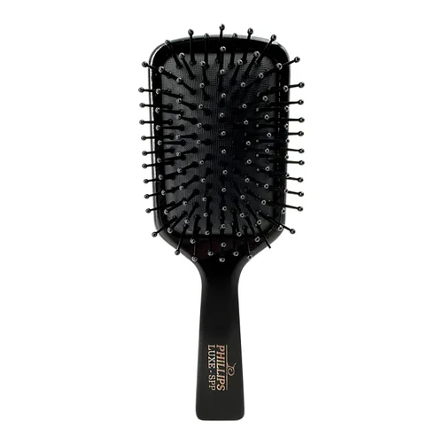 Phillips Brush Luxe Square Paddle - Cepillo de pelo de tamaño pequeño, color negro elegante con detalles dorados, cepillo desenredante de 7 pulgadas