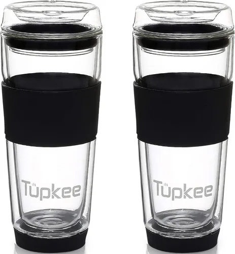 Miniatura 13 de Vaso de vidrio de doble pared de 14 onzas, vaso de té/café aislado reutilizable de vidrio soplado a mano y con tapa, vaso de viaje - Jacaranda