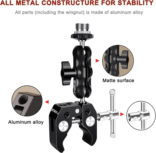 Miniatura 3 de Abrazadera de micrófono de montaje para micrófono con brazo mágico de cabeza esférica - Compatible con micrófonos - Carga máxima de 4.4 libras / 4.4