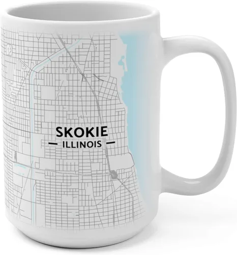 Skokie, Illinois IL Map Mug (15 oz)