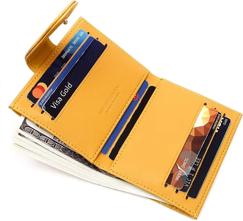 Miniatura 2 de Badiya Billeteras pequeñas para mujer, billetera plegable multitarjetero delgado con cremallera, Amarillo, Minimalista