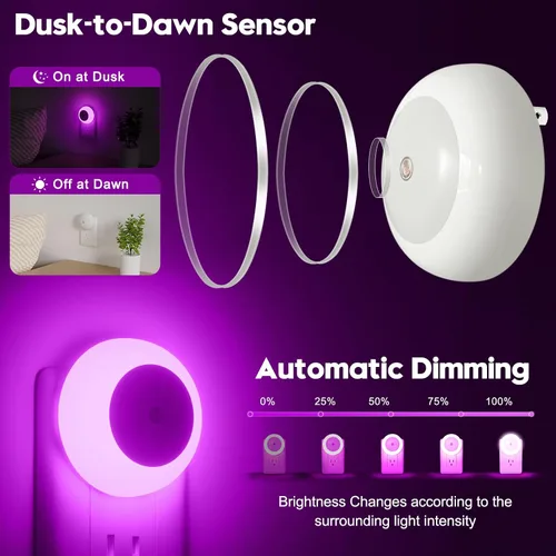 Miniatura 4 de fesnne Luz Nocturna, Luces Nocturnas Enchufables en la Pared, Sensor de Atardecer a Amanecer, Luz Nocturna LED Rosa 0.5W, Juego de 2 Luces Nocturnas