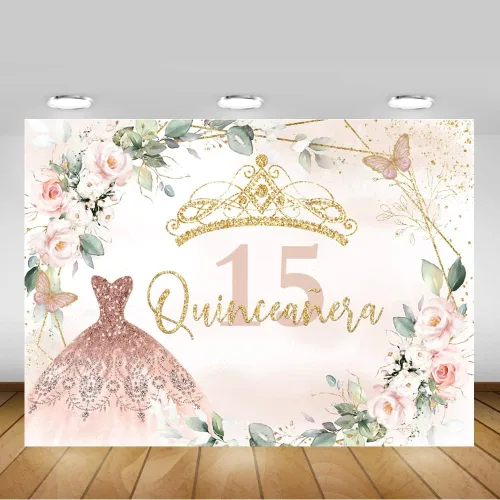 Miniatura 4 de Mocsicka Telón de fondo de cumpleaños de quinceañera para decoración de fiesta de cumpleaños de 15 años, decoración de fondo de fotografía rosa